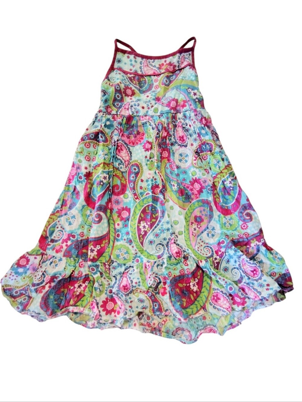 Bloome De Jeune Fille Pink Blue Green Floral Paisley Maxi Dress Size 14 Girls